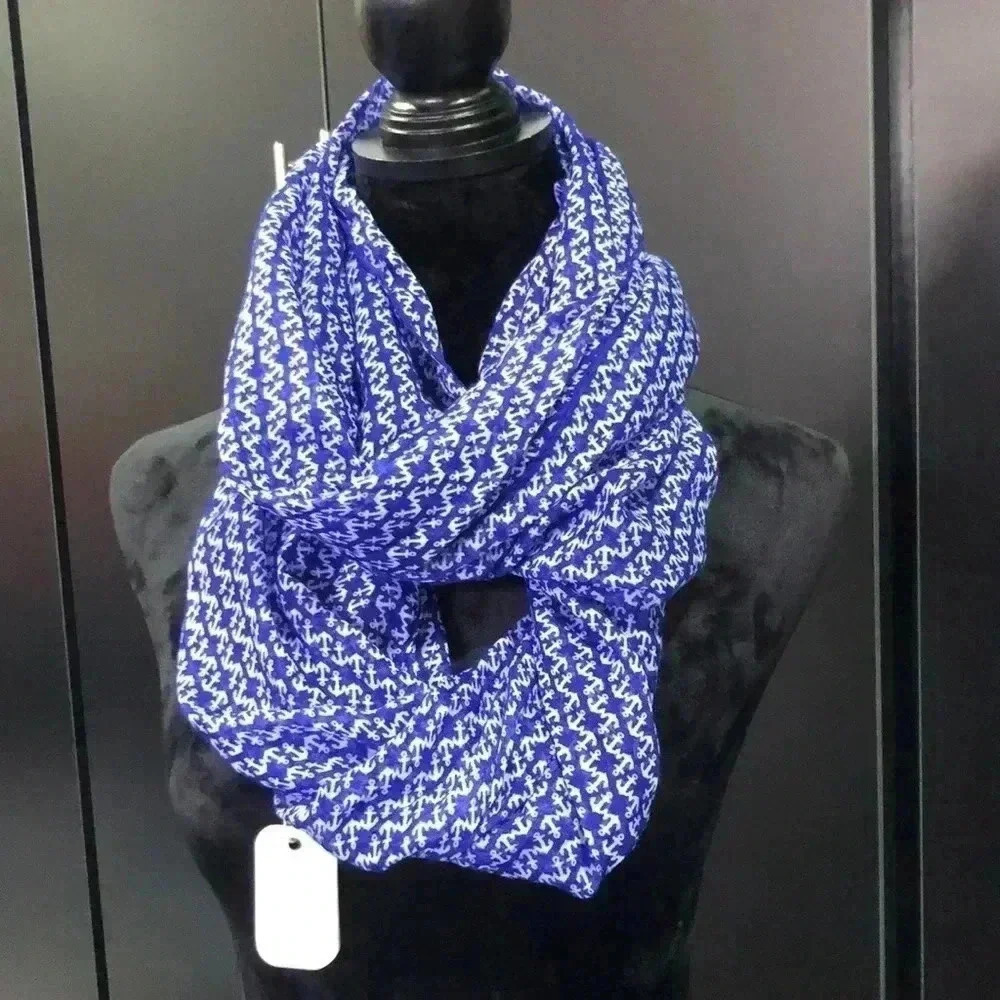 Infinity Nautical Anchors Scarf/wrap,navy blue & white, approx. 40 L x 27 W